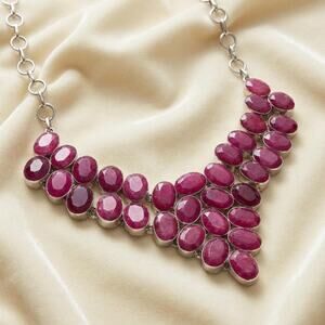 Vintage 925 Sterling Silver Natural Ruby Cluster Pendant Necklace